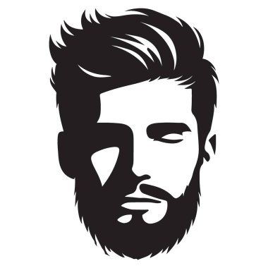 Ön Görünümlü Sakallı Adam Siluet Vektör Sanatı, Logo Tasarımı için ideal