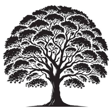 Yoğun Yaprak Çizim Sanatı ile Ayrıntılı Kara Ağaç Silüeti