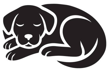 Siyah Köpek Uykuda Siluet Vektör Sanat İllüstrasyonu
