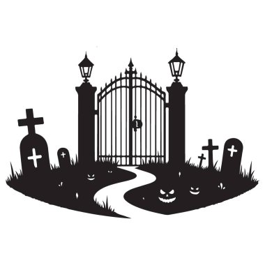 Cadılar Bayramı Tasarımları İçin Lanetli Mezarlık Kapıları Siluet Vektör Grafiği