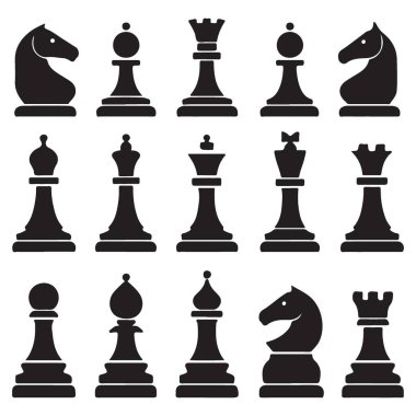Oyun Stratejisi Tasarımı Projesi için Satranç Parçaları Siluet Vektörü Ayarlandı