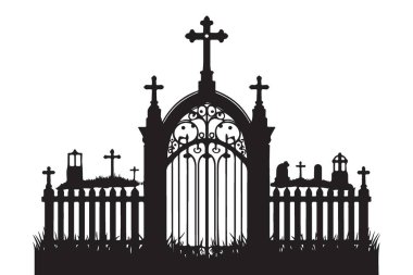 Çapraz Tasarım Elementleri ile Mezarlığın Kapısı Silueti Vektör İllüstrasyonu