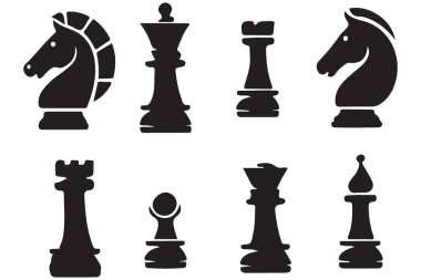 Klasik Satranç Parçaları Siluet Vektörü Strateji Oyunu Elementlerini Ayarla