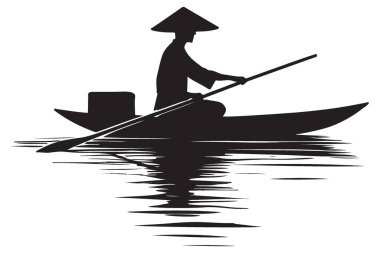 Huzurlu Asyalı Balıkçı Silueti Resimleri Huzurlu Tekne Gezintisinin keyfini çıkarıyor