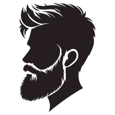 Sakallı Adam Yan Profili Siluet Vektör İllüstrasyon Tasarımı