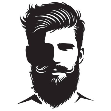 Tarz sahibi Sakallı Adam Vektör İllüstrasyonu Havalı Saç ve Saç Tarzı