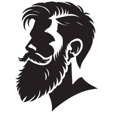 Havalı Saç Tarzı ve Sakal İllüstrasyonu Modern Erkek Vektör Silueti