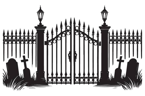 Силуэт векторного арт-кладбища с привидениями