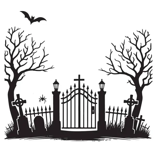 Lanetli Mezarlık Girişi Siluet Görüntü Çıplak Ağaçlar Sahnesi