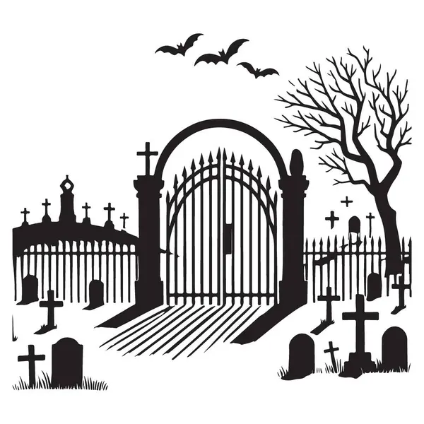 Ürkütücü Mezarlık Silueti Cadılar Bayramı ve Gotik Temalar için Vektör Grafiği