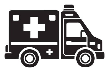 Acil Ambulans Silüeti Tıbbi Amaçlar İçin Simge Vektör İllüstrasyonu
