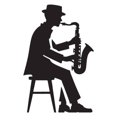 Şık Caz Saksafoncusu Siluet Müzik Canlandırıcıları İllüstrasyonu