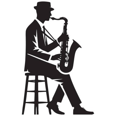 Jazz Müzisyeni Saksafon Çalıyor Siluet Vektör Sanat Çizimi