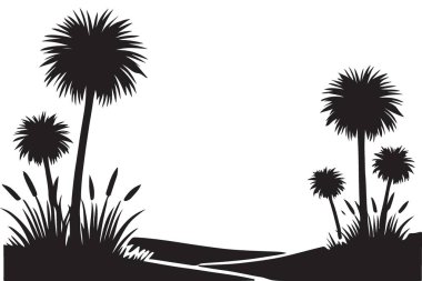 Tropik Palmiye Ağacı Silüeti Doğa Vektörü Yazdırma