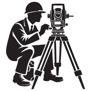 Toplam İstasyon Malzemelerini Kullanan Bir Gözlemcinin Silueti