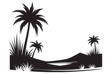 Palmiye Ağaçları Grafikli Tropikal Ada Silueti Sahnesi