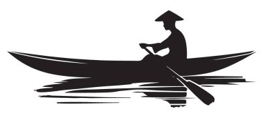 Siluet adam kürek çekiyor tekne çizimi seyahat ve macera vektörü