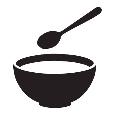 Basit Çorba Kasesi ve Kaşık Siluet Vektör Çizim Sanatı