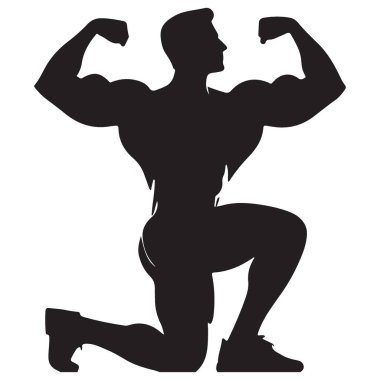 Güçlü Vücut Geliştirici Silüet Kasları Esnetme ve Kolları Gösterme Pozu