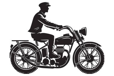 Klasik Motosiklet Sürücüsü Silueti Vintage Ulaşım Tasarımı İllüstrasyonu