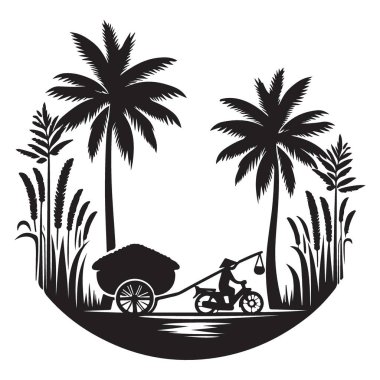 Rice Farming Siluet Sahne Vektörü İllüstrasyon ve Tarım