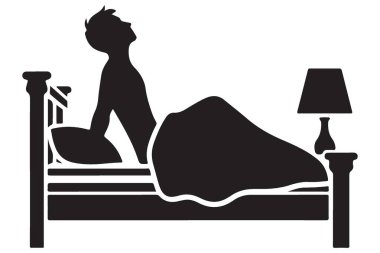 Adamın silueti, iyi bir geceden sonra yatakta uyanıp esniyor.