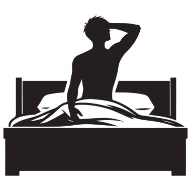 Siluet adam uyan yatak sabah rahatla çizim tasarımı