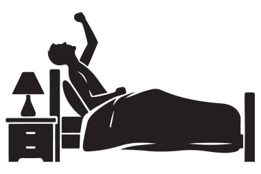 Siluet adam uyanıyor. İyi uykular. Rutin çizimler.