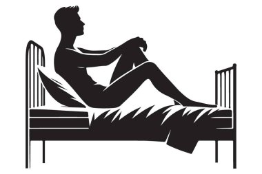 Siluet Adam Stres Yardım Temaları için Yatak Resimlerinde Rahatlıyor