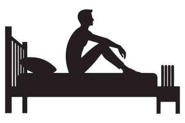 Siluet Adam Yansıma Ruh hali Tasarımı için Yatak Resimlerinde Oturuyor