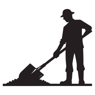 Bahçıvan Silueti Kürek Peyzaj Bakım Sermaye Vektörü ile çalışıyor