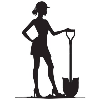 Kendine güvenen İnşaat İşçisi Siluet Vektörü Kürekli Kadın