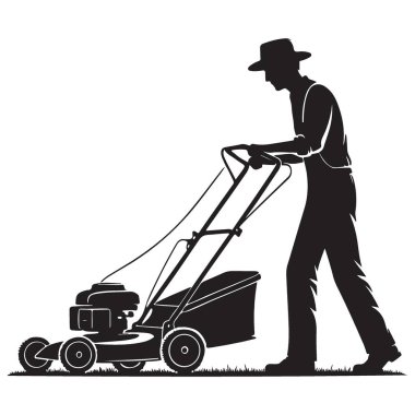Man Çim Çim Silueti Bahçesi Bakım ve Bakım Vektörü