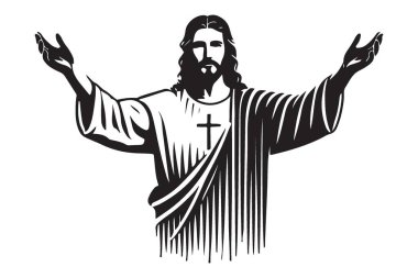 İsa Mesih Siluet İlahi Kutsama ve İnancın Vektör İlülasyonu