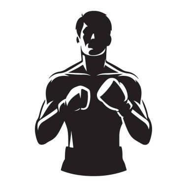 Odaklanmış Boksör Silüeti Vektör İllüstrasyonu Dövüş için Hazır