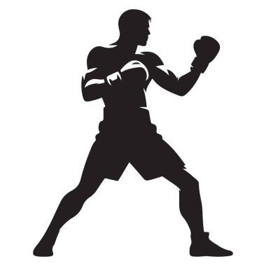 Hareket Duruşunda Dinamik Boksör Silueti Vektör Sanat İllüstrasyonu