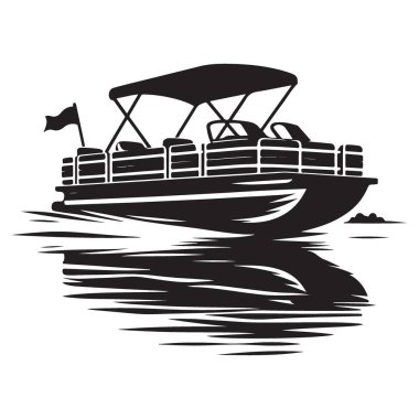Pontoon Tekne Silueti Yaz Tatil Aktiviteleri için Çizim Vektörü