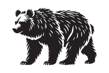 Kürk Ayrıntılı Çizim Vektör Tasarımı ile Siyah Ayı Silueti