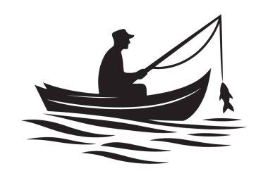 Balıkçı Silueti Vektör İllüstrasyonu Balık Tutma hevesli tekneden