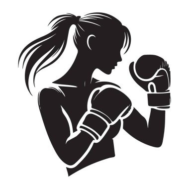 Güçlü Kadın Boksör Silueti Grafik Tasarım Sanatı Çizimi