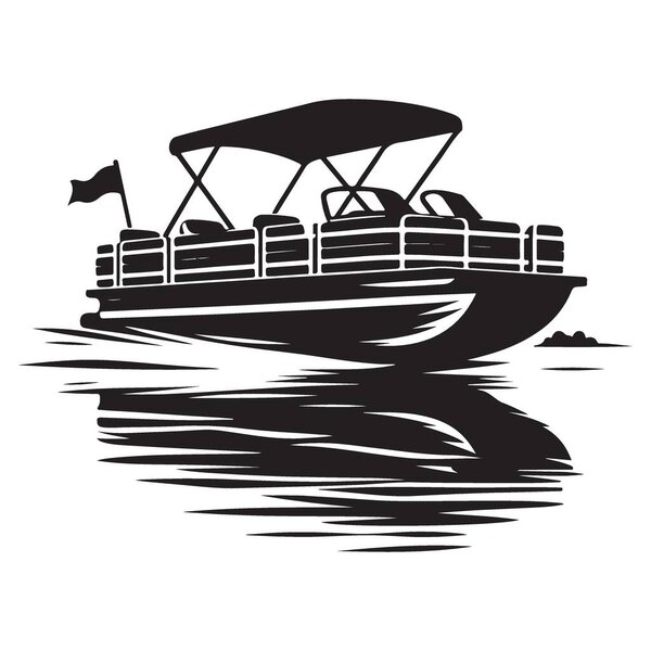 Вектор иллюстрации силуэта лодки понтона для проведения летнего отдыха