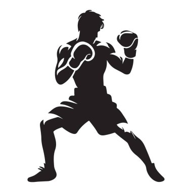 Boxer Fighting Stance Siluet Atletizm ve Spor Tasarımı Vektörü