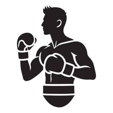 Güçlü Boksör Stance Siluet Çizim Şampiyonu Savaşmaya Hazır