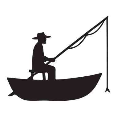 Teknedeki Balıkçı Siluet Vektörü Suda Balıkçılık Keyifli