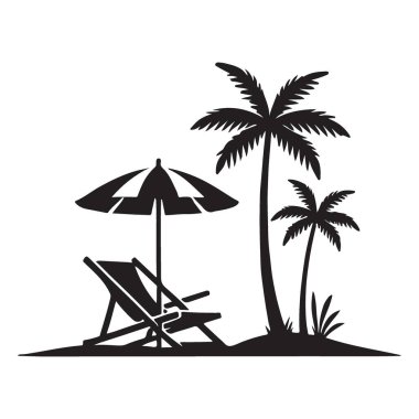 Plaj Şemsiyesi ve Sandalyesi Palmiye Ağaçları Vektör Sanatı