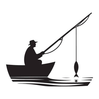 Kancadaki Balık ile Tekne Vektörü Silueti