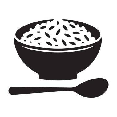 Rice Bowl Siluet Vektör İllüstrasyonu Beyaz Arkaplanda Kaşıkla