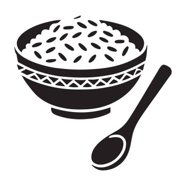 Sağlıklı Pirinç Kasesi ve Kaşık Vektörü Yemek Sevenler için İllüstrasyon