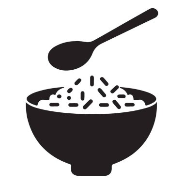 Asya mutfağı için Pirinç Kasesi ve Kaşığın Vektör Silueti