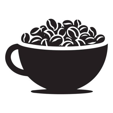Kahve çekirdeği bir fincan siluette Aromatik Kahve Aşığı Vektörü